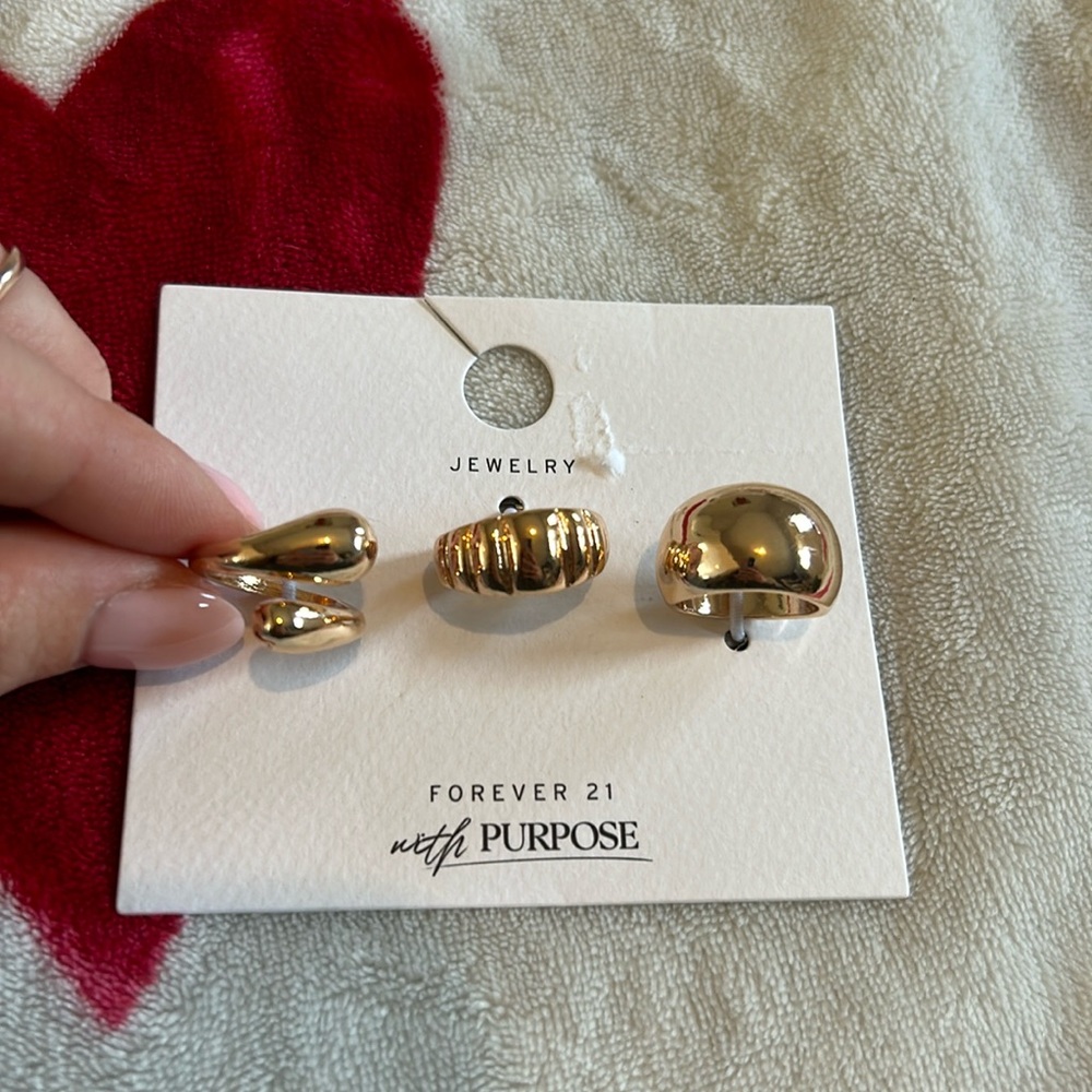 Forever 21 Gold Tone Mixed Ring Set - 3 Piece